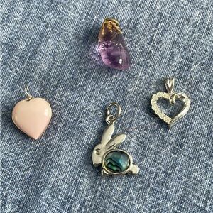 Bunny Abalone Pendant with Pink Heart Charm